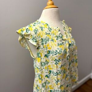 Lucky Brand Lemon Yellow Floral Ruffle Cap Sleeve Top Sz M